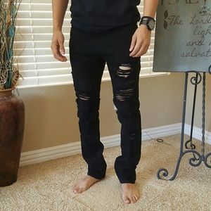 Rare Pink Dolphin Mens Destroyed Black Denim